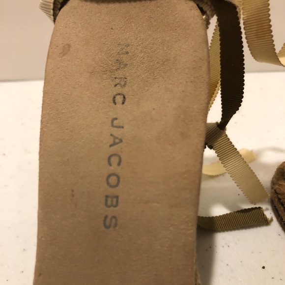 Marc Jacobs Espadrille Wedge Sandals with ribbon ankle tie- tans & greens, Sz 8 - Picture 9 of 11